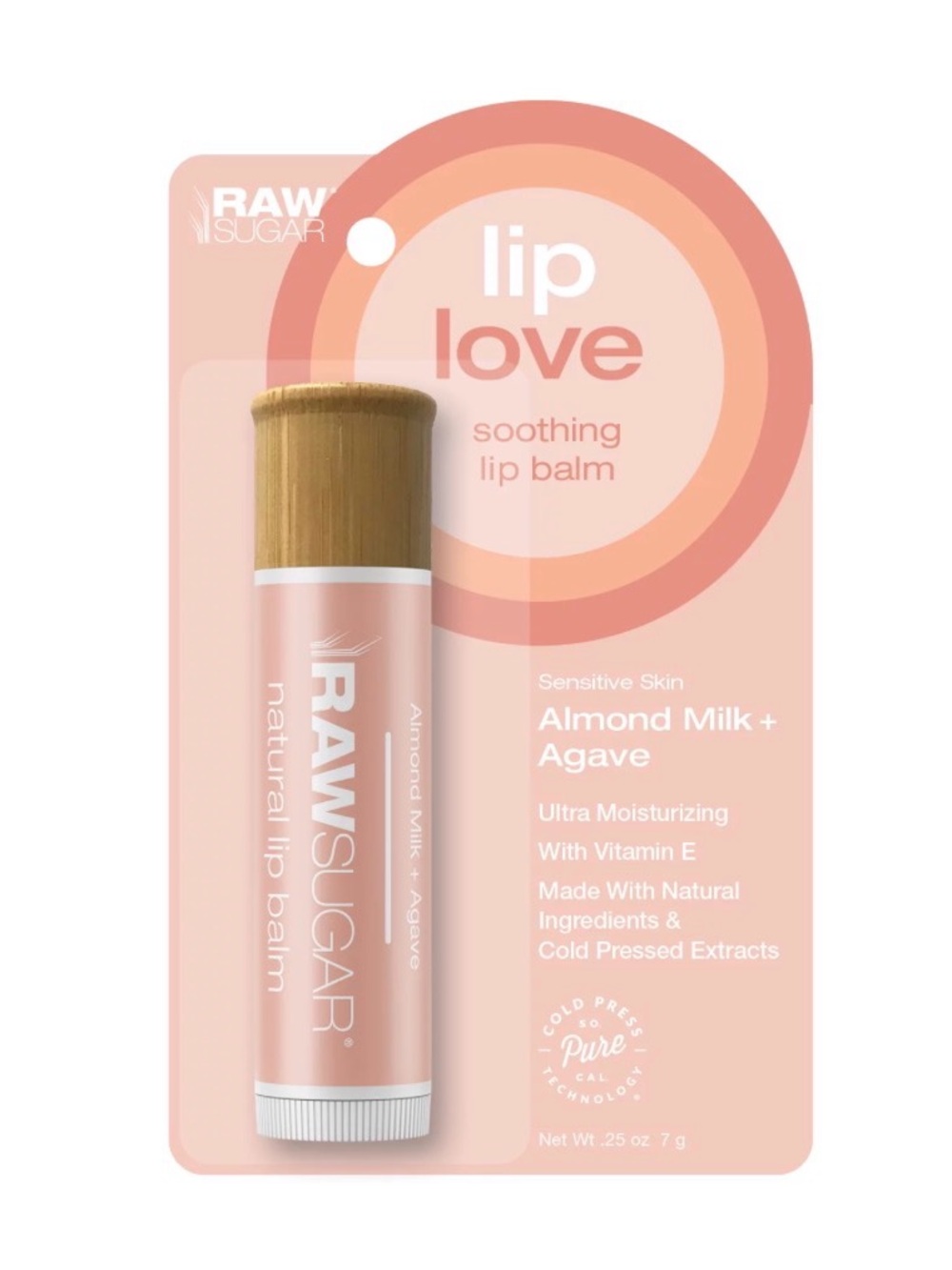Raw Sugar Lip Love Soothing Lip Balm Almond Milk Agave for Sensitive Skin